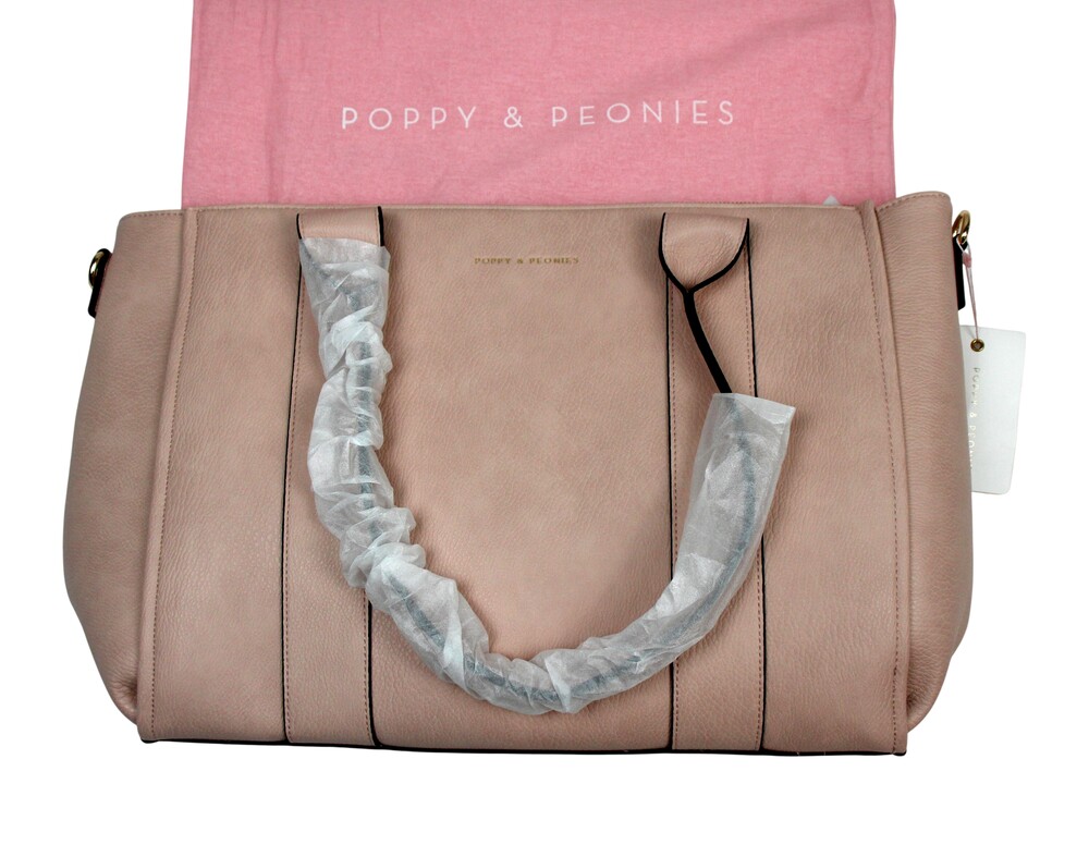 Poppy & Peonies Multitasker Tote Bag Womens Large Blush Faux Leather Zip Strap